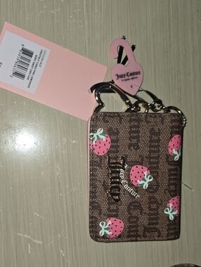Juicy Couture Brown & Pink Strawberry Card Case Keychain